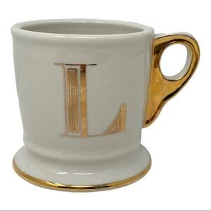 Anthropologie White And Gold L Monogrammed Mug